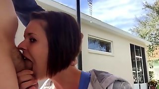 Amateur deepthroats BF's cock - cums down her throat - kcxxx