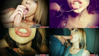 Девица с пухлыми губками любит сперму мужа и принимает камшот на язык и лицо