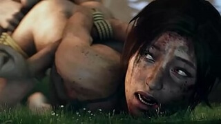 Лара Крофт из видеоигры Tomb Raider принимает в жопу и вагину хуи мужиков