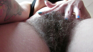 milf’s hairy pussy with big clit – teasing closeup