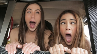 Молодые девки отсасывают таксисту и занимаются с ним сексом