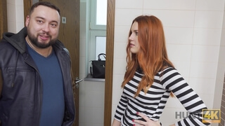 HUNT4K. Belle with red hair fucked by stranger in toilet