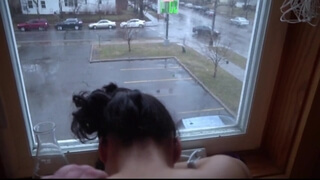 Грубый секс в окне отеля