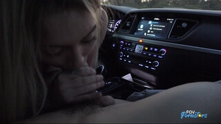 Petite Blonde Chloe Temple plays dangerously in the car with 2 dicks