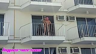 Hot couple starts to fuck on the balcony of the hotel in Acapulco, the waitress notices it and doesn't say anything to them