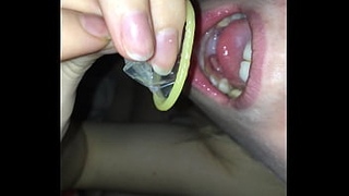 swallowing cum from a condom