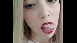 Blonde with mouthful ahegao