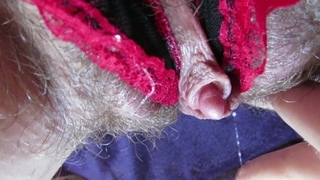 My Wet big clit hairy pussy in panties after huge orgasm