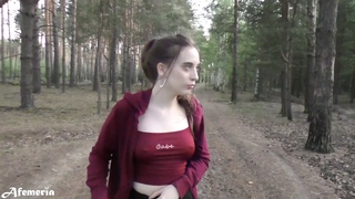 Doggystyle Fucked Girl Walking in the Forest with Naked Tits