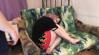 Fucked a depraved bitch on the couch , blowjob ,