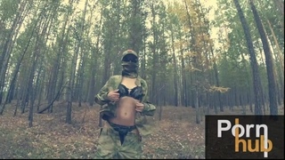 A military girl wanted to fuck in the ass in the Chernobyl forest.