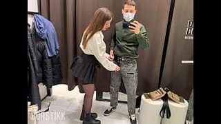 Public blowjob in fitting room with my fucking girlfriend and cum in mouth