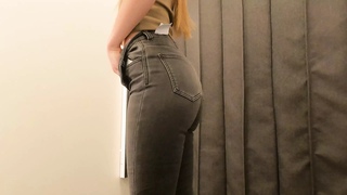 Fit girl try-on haul slim fit jeans, trousers. 4k