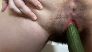 Painful victory for young virgin latina, too big cucumber stretching her pussy, red and swollen