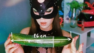Schoolgirl fucked her tight pussy with a huge cucumber