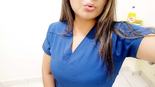 the nurse uses her boss's office to masturbate live in front of her community of followers