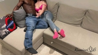 Hotwife invited her bull to fuck her behind closed door. locked Cuckold left behind and watching
