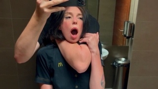 Risky public sex in the toilet. Fucked a McDonald's worker because of spilled soda! - Eva Soda