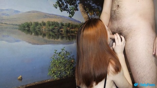 Redheaded stepsister takes cum on her face