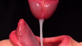 Hot Blowjob with Condom, Then Breaks It and Takes All the Sperm in His Mouth