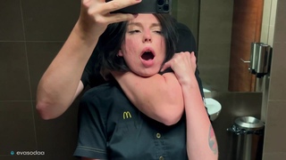 Risky public sex in a restroom. Fucked a McDonald's employee over spilled fanta! - Eva Soda