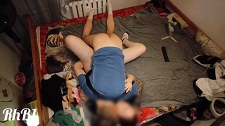 Red-haired girl in socks reaches orgasm in missionary position with her legs up
