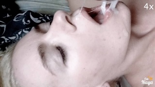Amazing Stepdaughter eats stepdad's cum in close up and slow motion 2x, 4x.