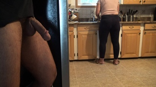 Stepmom almost caught me but finally I CUM over her ass!!!