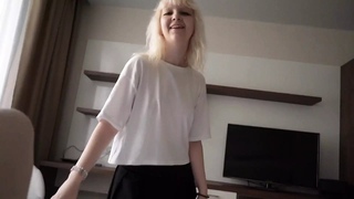 Blonde Girlfriend with Small Tits Sucking Dick