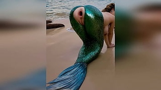 A stranger fucked a mermaid hard on the beach and destroyed her tender asshole gaping with hard anal outdoors - porn AI generated