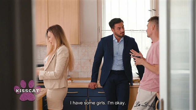 Family House S1E4: Step mom Karina King shares Step son's cock with her Step sister Kisscat in Forbidden 3some sex