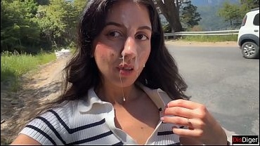 Public Cumwalk next to the Beach and Risky Sex in the Bushes